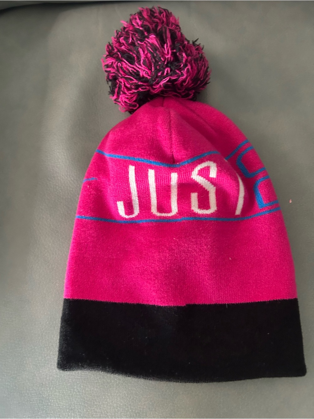 Kids Pink Pom-Pom Beanie Hat with Black Cuff Nike Just Do It